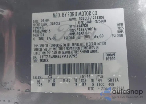 2005 Ford Ranger Edge/Fx4 Level Ii/Fx4 Off-Road/Xlt z USA, uszkodzony, nr VIN 1FTZR45E55PA19795